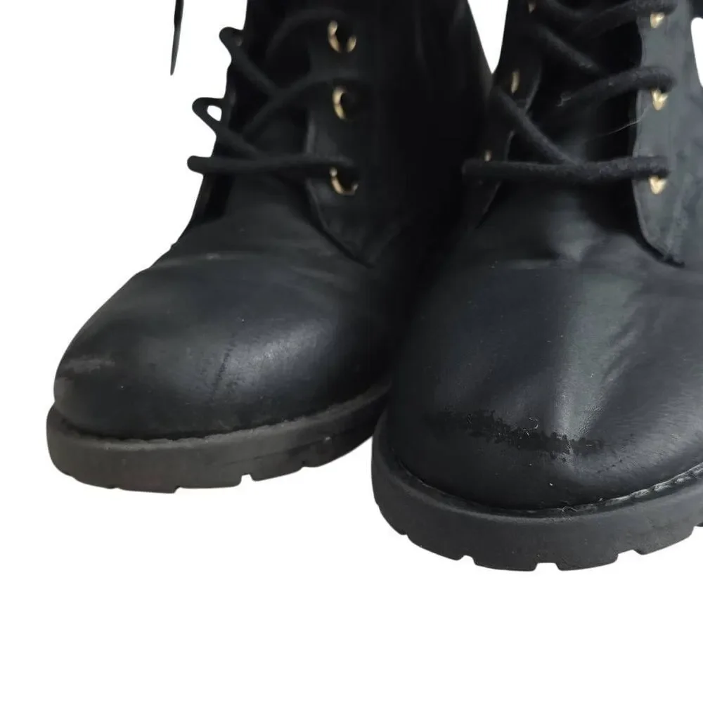 The Children's Place Girls Size 1 Black Quilted Buckle Lace Up High Top Boots
